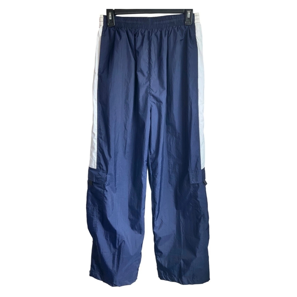 Vintage Bike Womens S Windbreaker Cargo Pants Retro Navy White Y2K Baggy